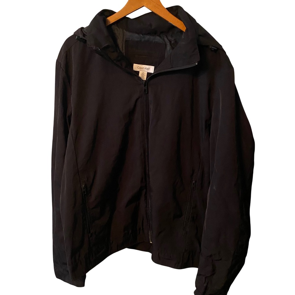Calvin Klein Hooded Lightweight Jacket Black Zip Front Pockets Men's‎ Size L